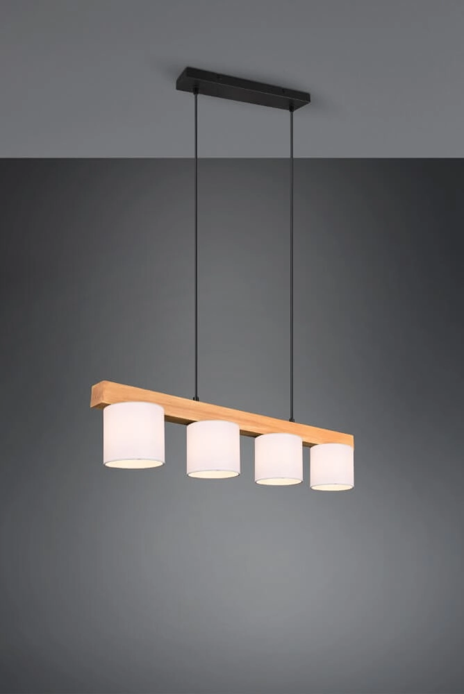 Hanglamp Cameron 4-lichts wit met houtbruin