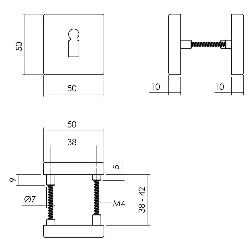 Set van 2 sleutelrozetten Tira vierkant zwart aluminium Intersteel 8714186653951