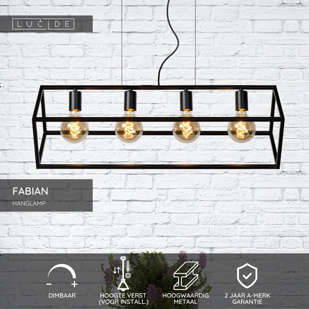 Moderne hanglamp Fabian 4-lichts zwart Lucide 5411212010803