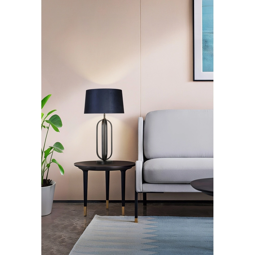 Tafellamp Chic zwart met blauwe kap Searchlight 5053423305042