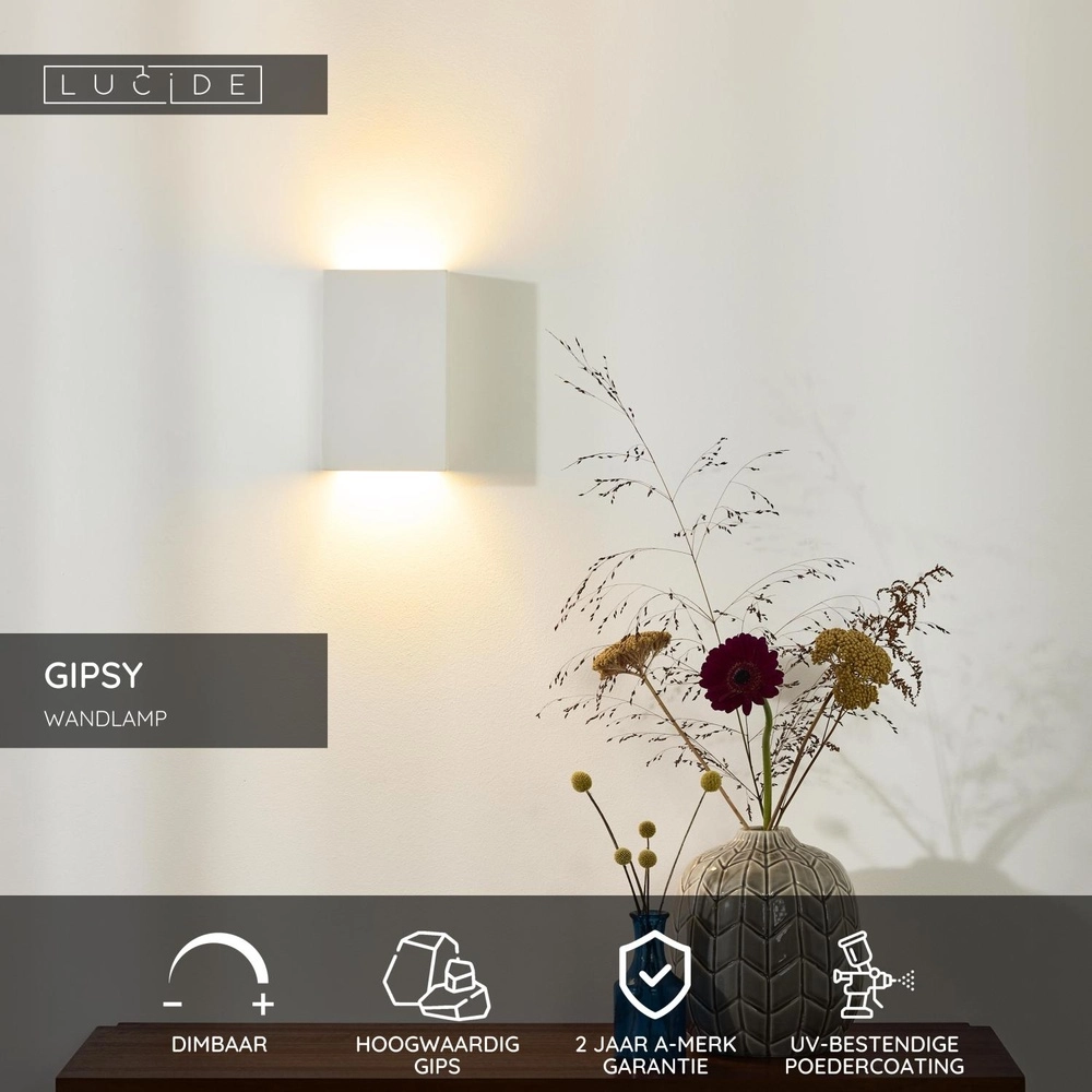 Wandlamp Gipsy rechthoek wit Lucide 5411212351500