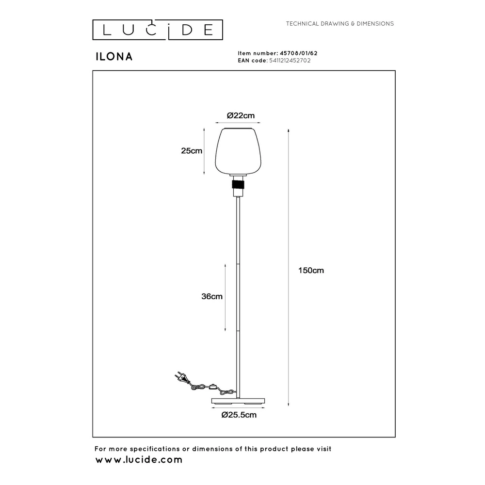 Vloerlamp Ilona zwart met amber glas Lucide 5411212452702