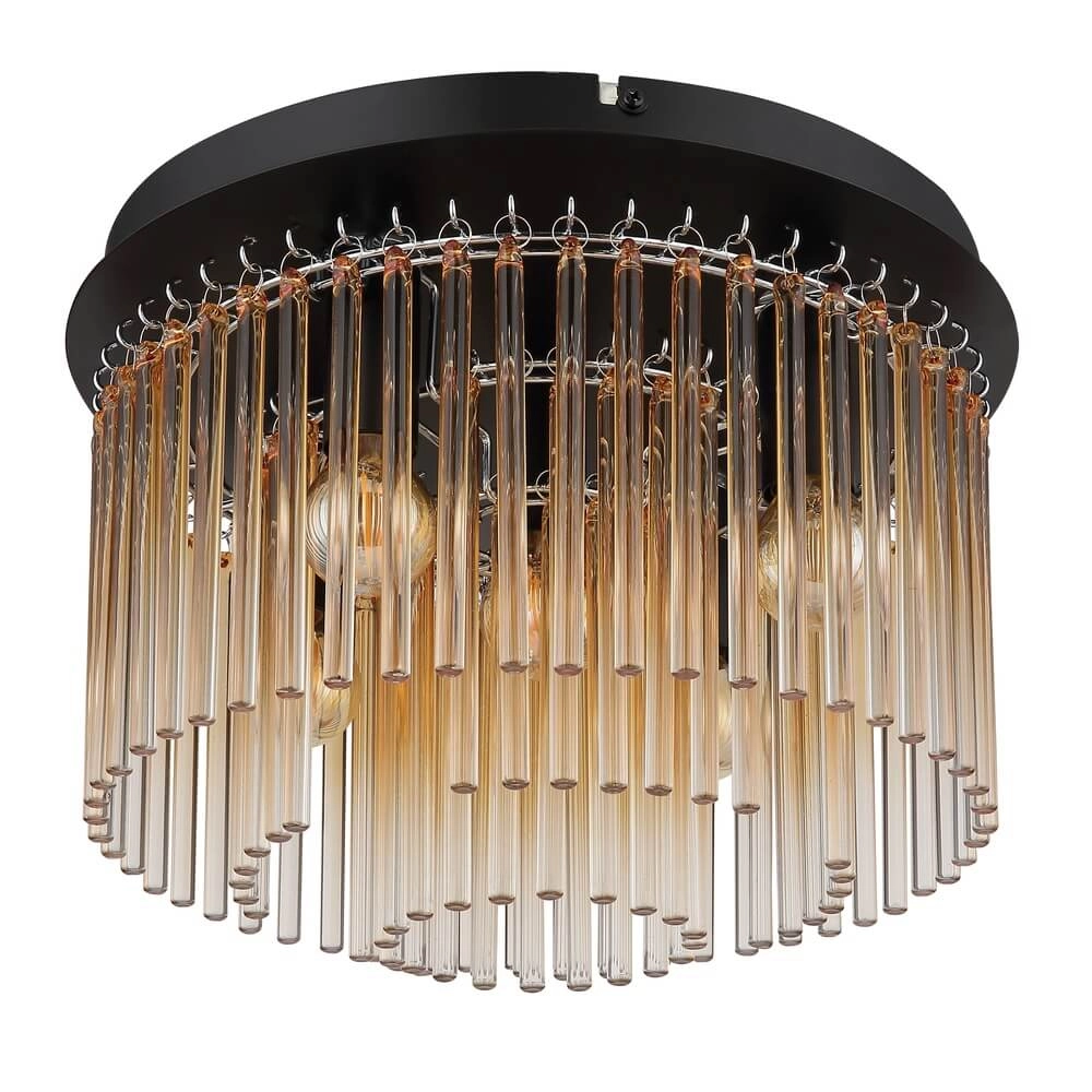 Zwarte plafondlamp Gorley met amberglas Ø 32cm Globo 9007371475001