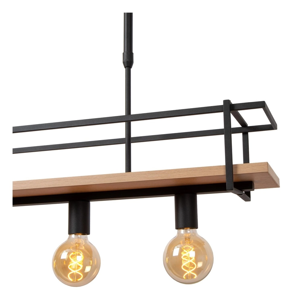4-lichts hanglamp Milonga zwart met hout Lucide 5411212211750