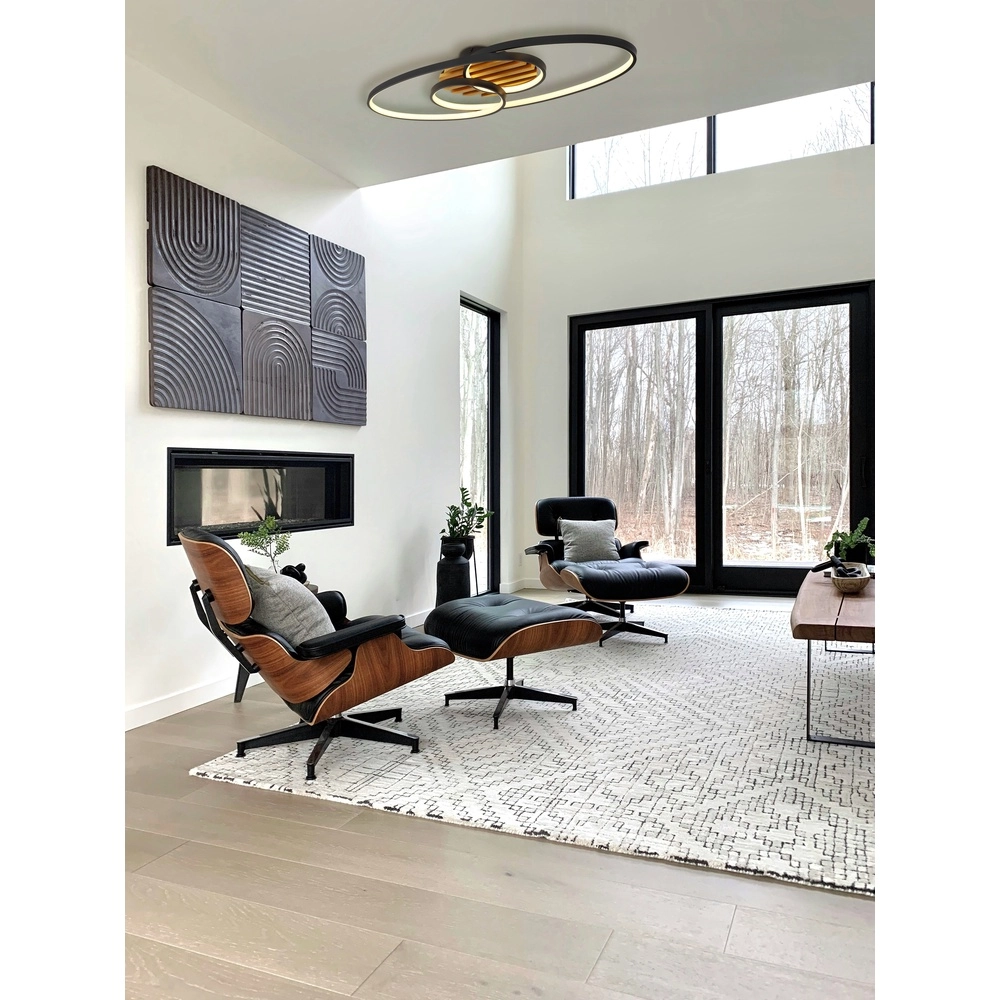 Ovale plafondlamp Tisha I zwart met hout Globo 9007371572281
