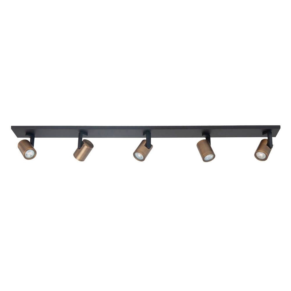 Opbouwspot Halo zwart met messing 5-lichts