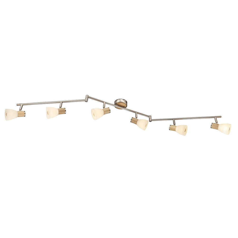 Plafondlamp Gylfi nikkel met hout 6-lichts