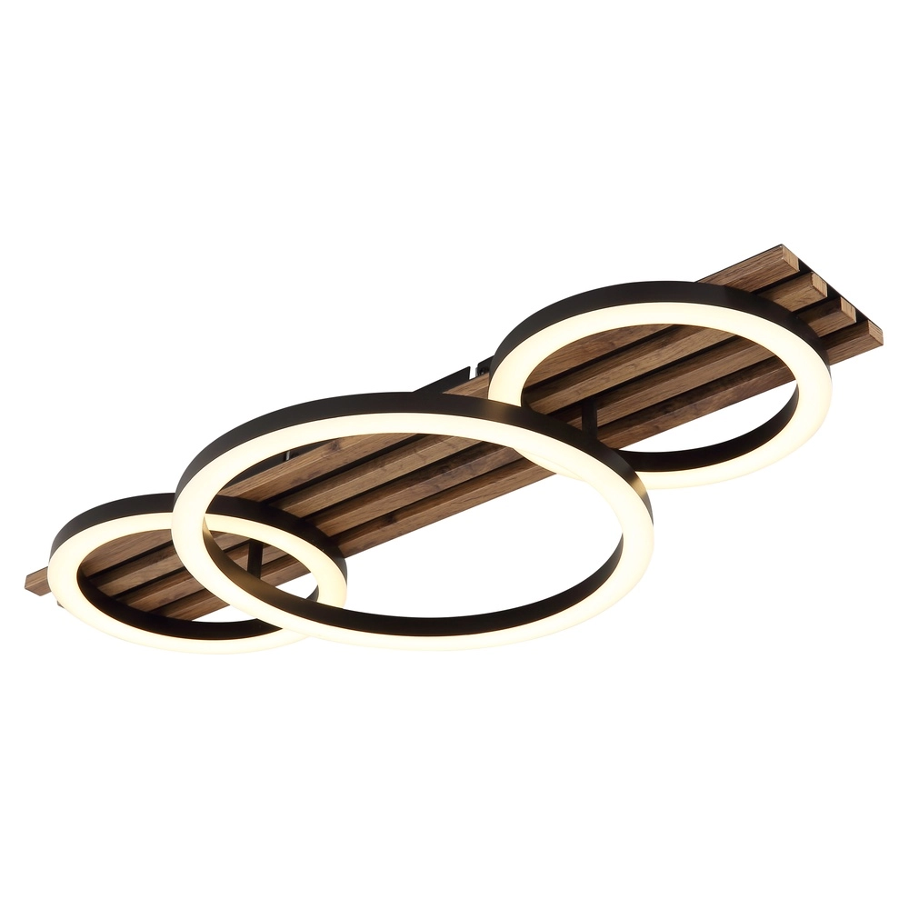 Plafondlamp Tisha 3 ringen zwart met hout