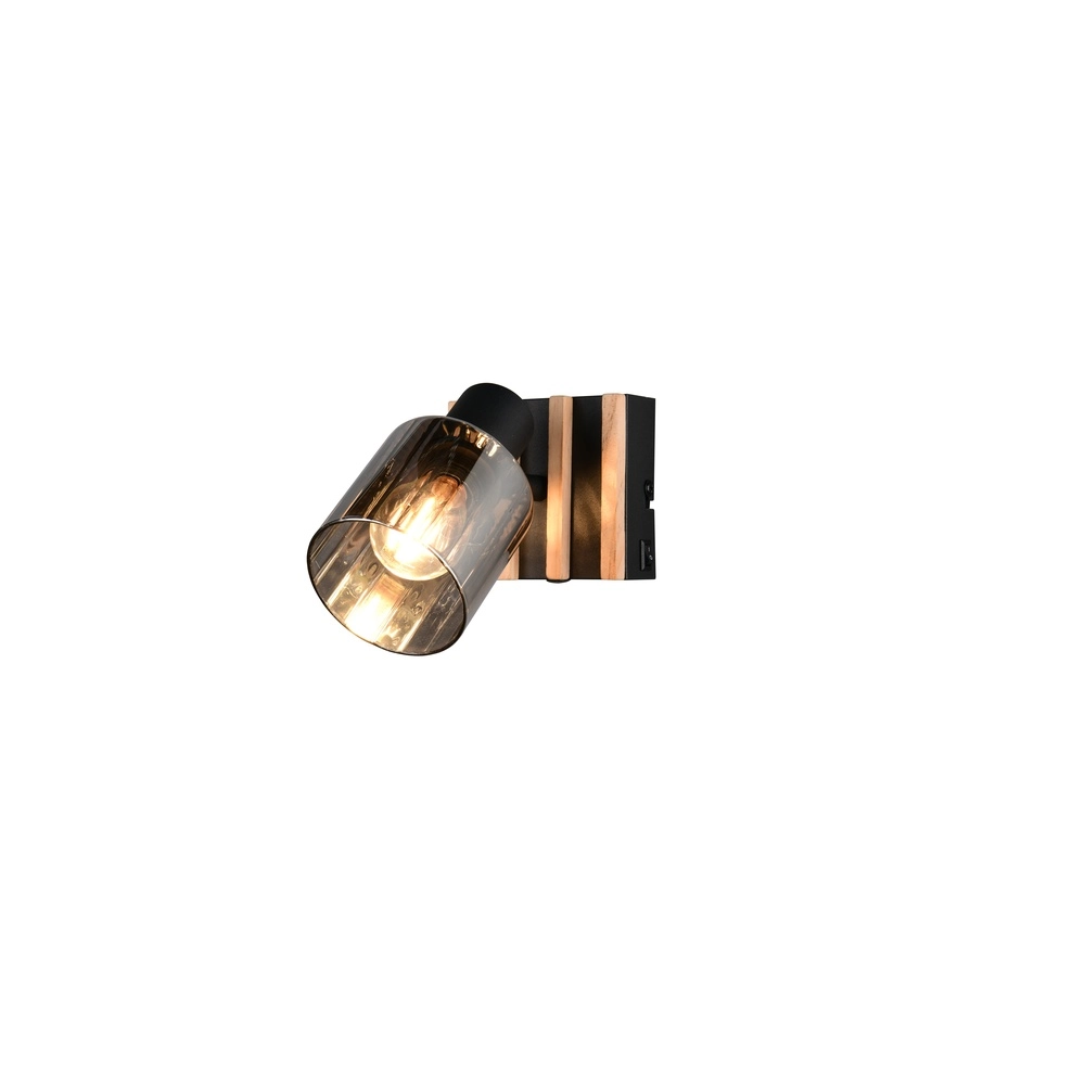 Wandlamp Travia zwart met hout Trio 4017807682588