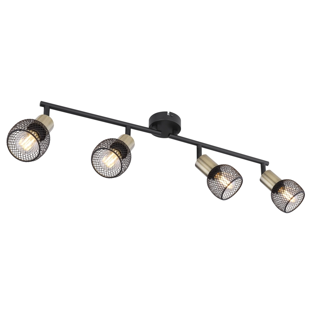 Plafondlamp Fiastra 4-lichts zwart met gaas