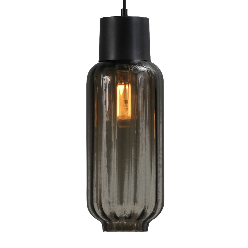 Eetkamer hanglamp Lett ll 3-lichts zwart met smoke glas Masterlight 8718121181257