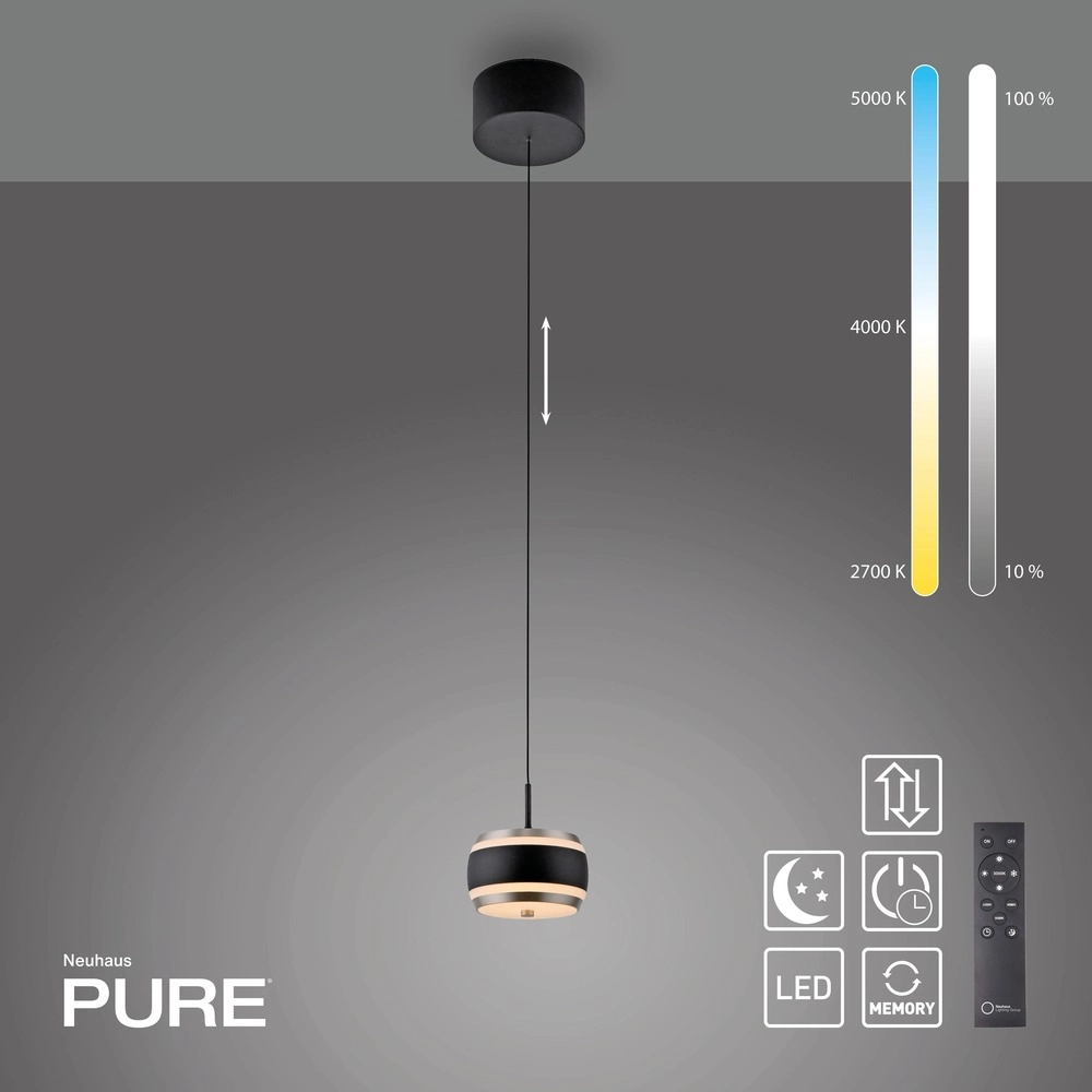 Strakke led pendel Pure Falling Rings black pearl Paul Neuhaus 4012248396551