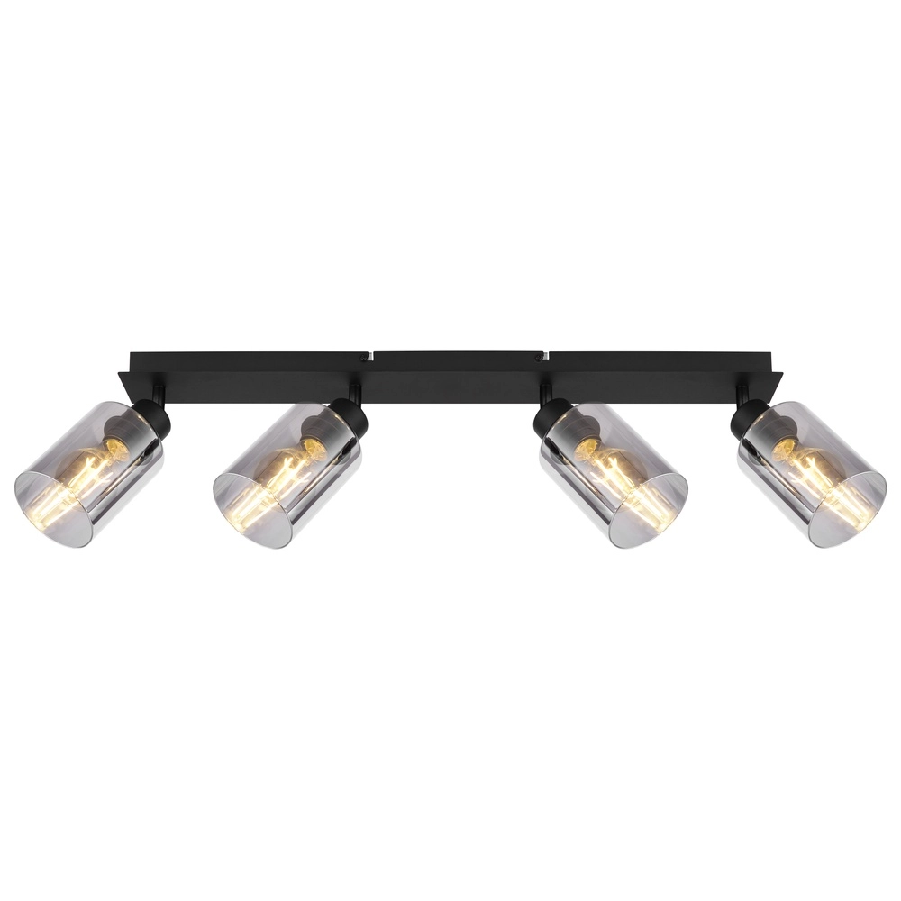 Plafondlamp Hadera 4-lichts zwart met smoke glas Globo 9007371431229