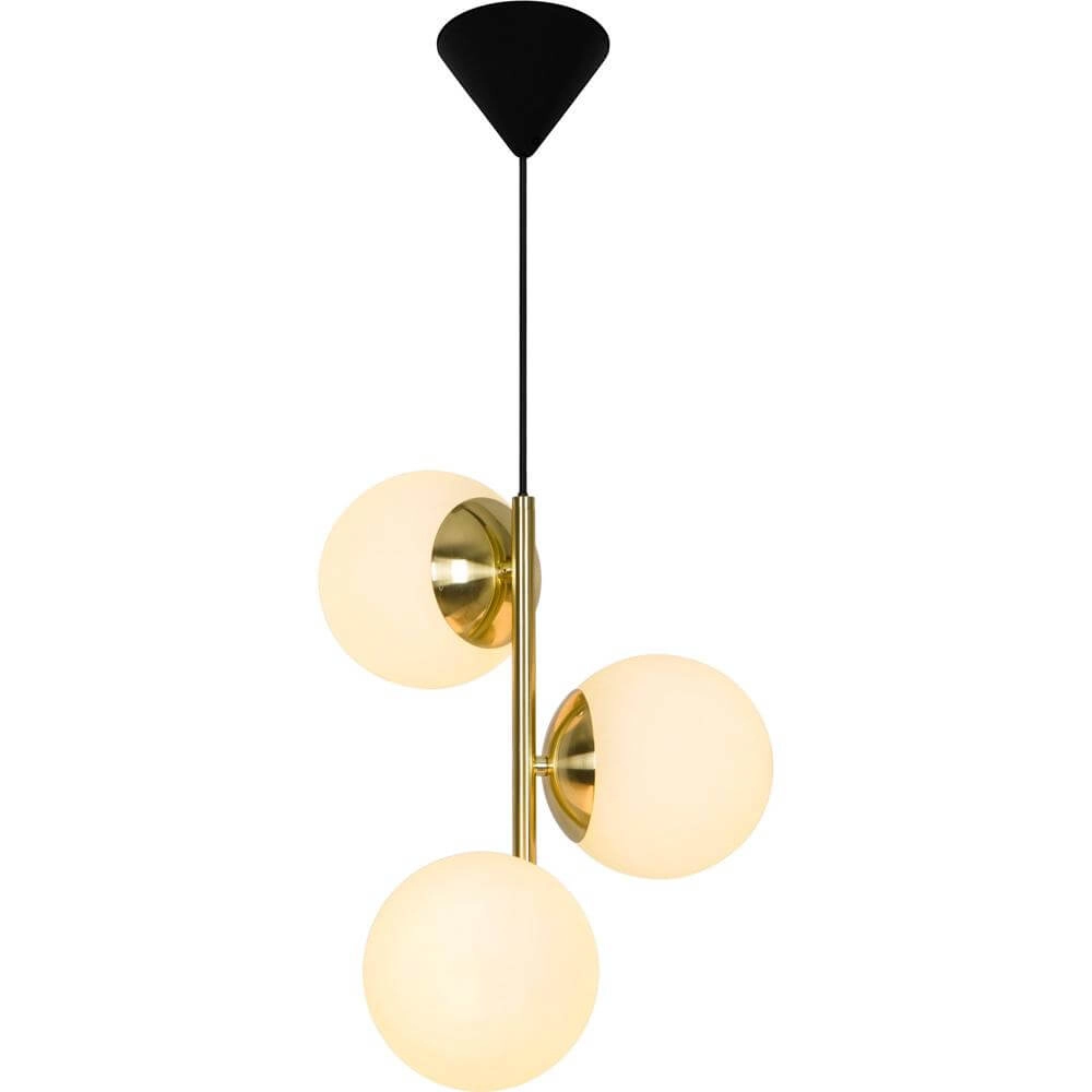 Hanglamp Lilly 3-lichts goud met witte bol