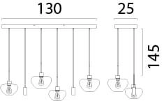 6-lichts hanglamp Genua zwart met goud glas Ø 24cm Masterlight 8718121356990