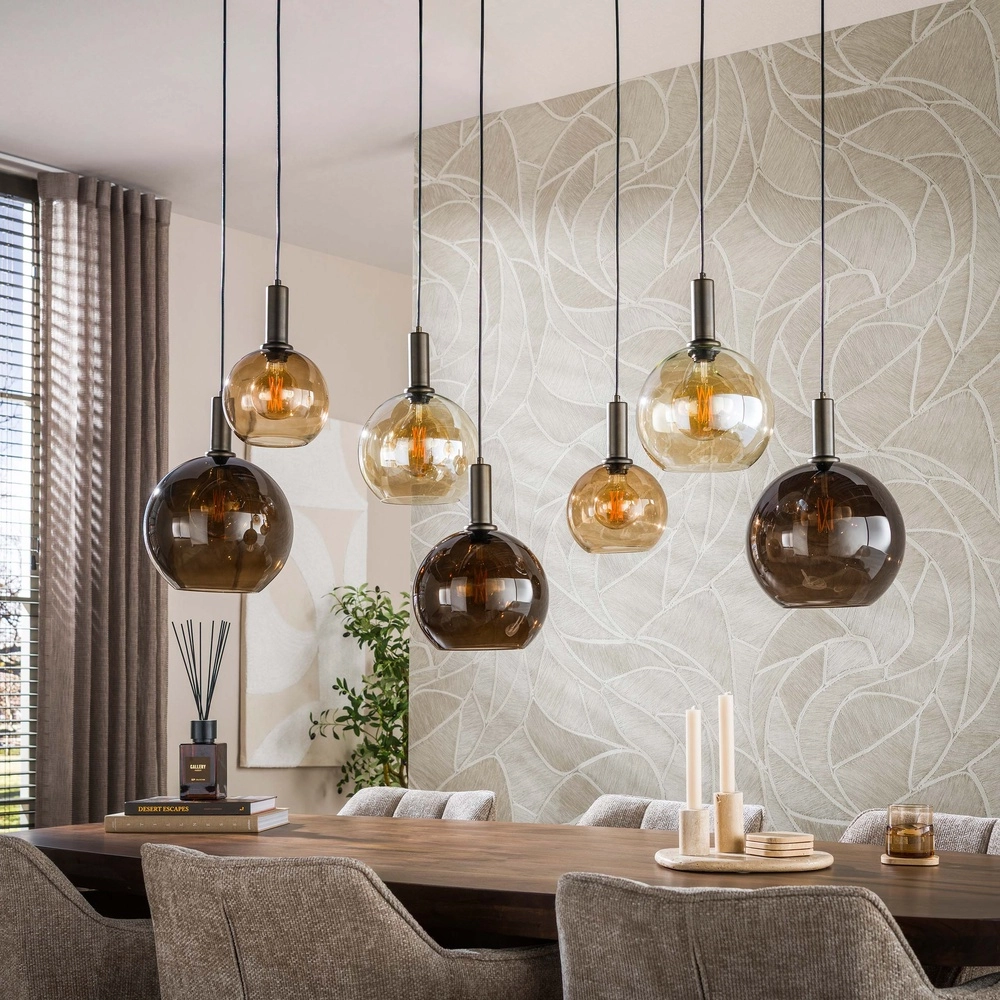 Design hanglamp Moka 7-lichts zand bruin met bruin glas Lyora 8716803514881