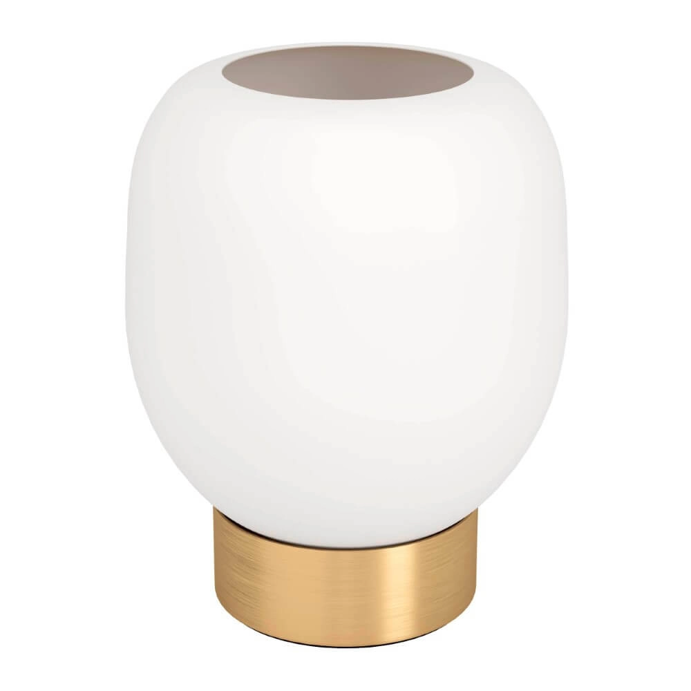Gouden tafellamp Manzanares met wit glas