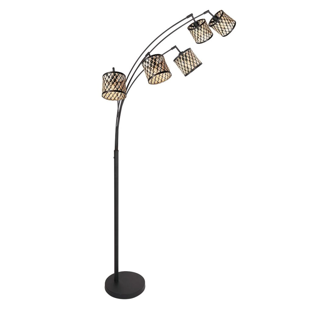 Vloerlamp 5-lichts Sumba met bamboe kappen Ø12cm