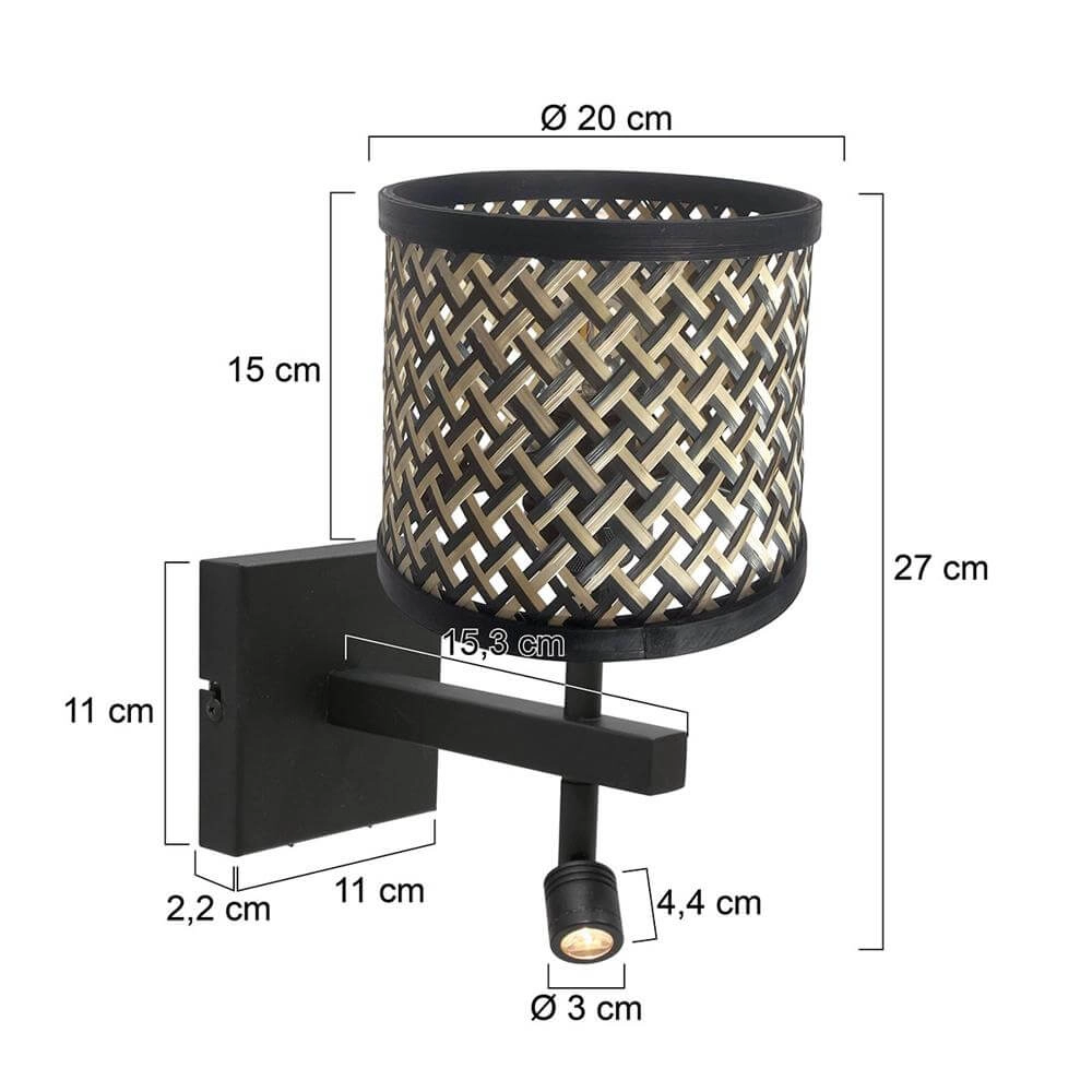 Wandlamp Stang zwart met bamboe Steinhauer 8712746172003