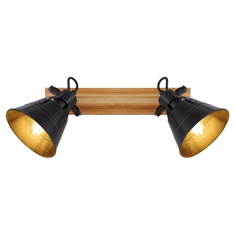 Landelijke plafondlamp Günther 2-lichts zwart met hout Globo 9007371401734
