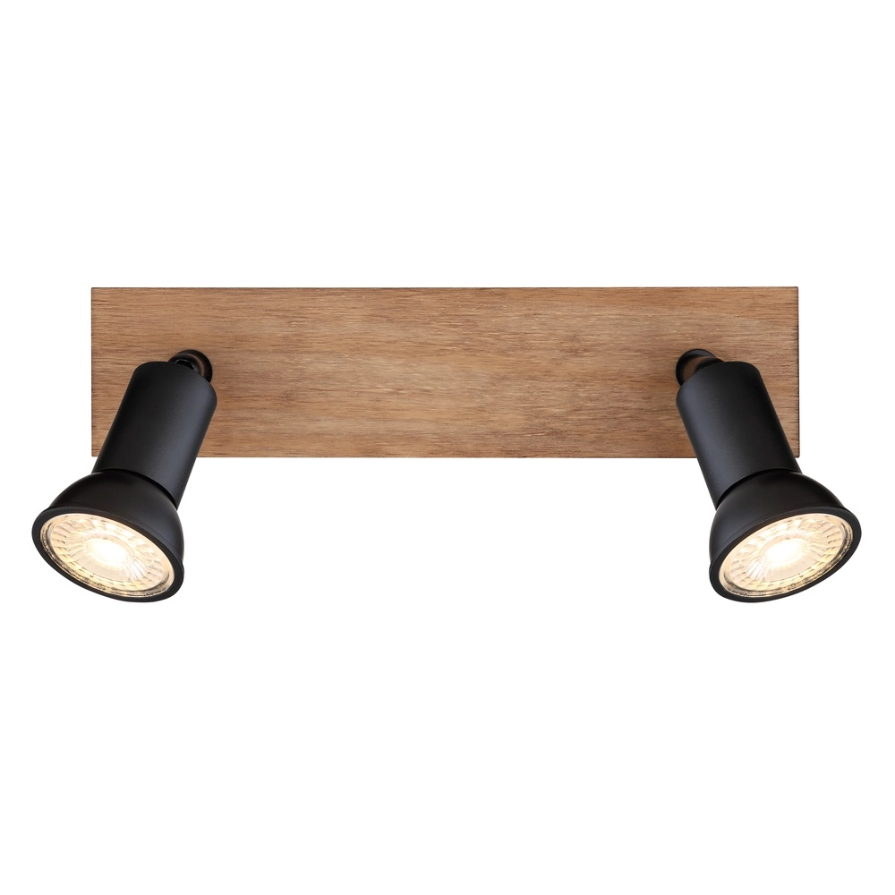 Plafondspot Drew zwart met hout 2-lichts Globo 9007371430789