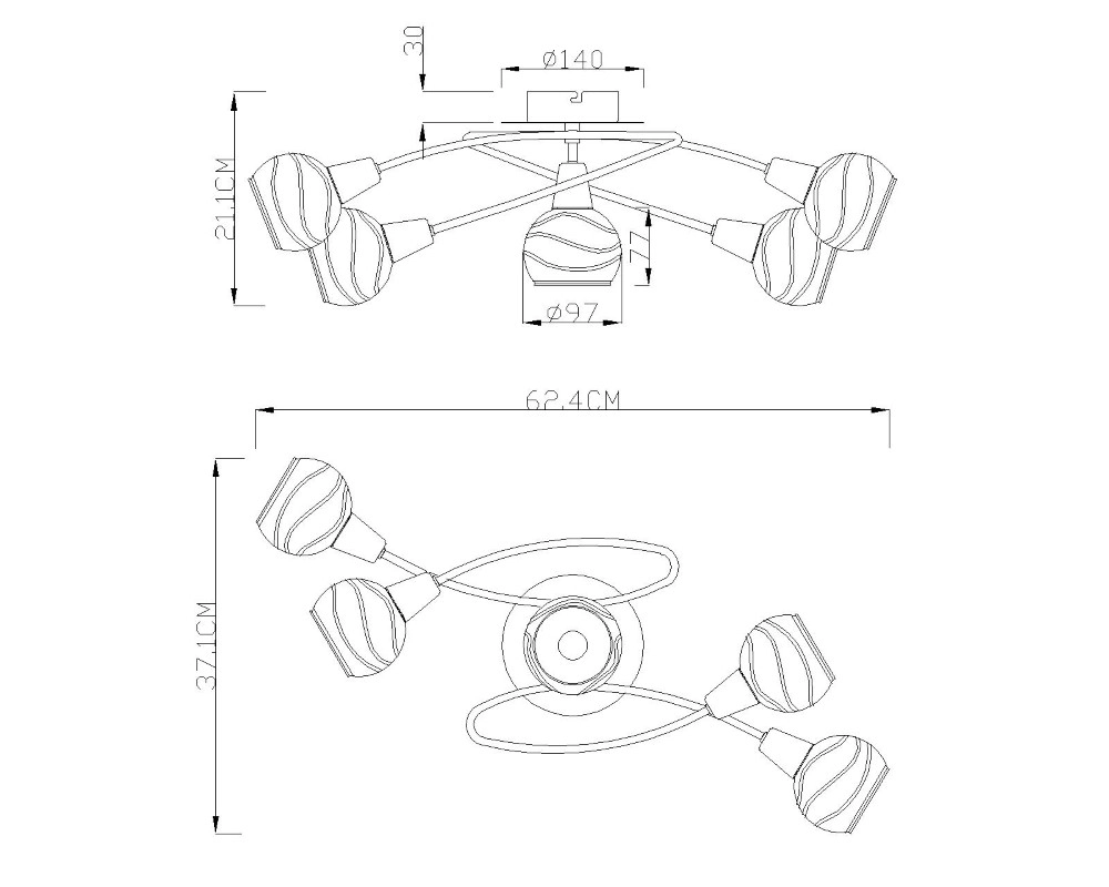 Plafondlamp Elliott nikkel 5-lichts Globo 9007371258321
