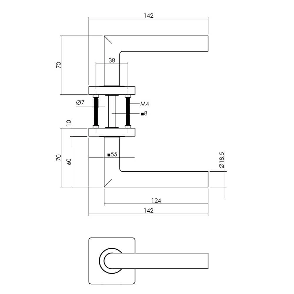 Deurklink Bastian vierkant messing Intersteel 8714186557716