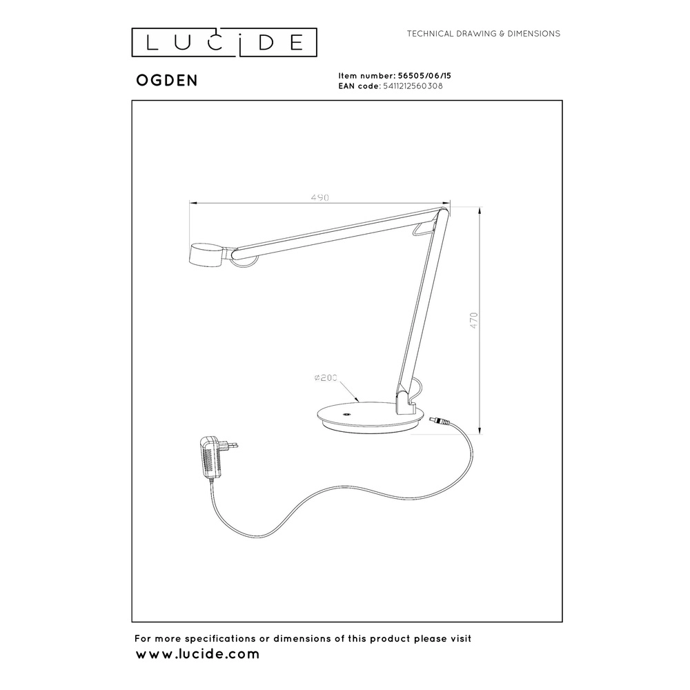 Bureaulamp Ogden antraciet Premium by Lucide 5411212560308