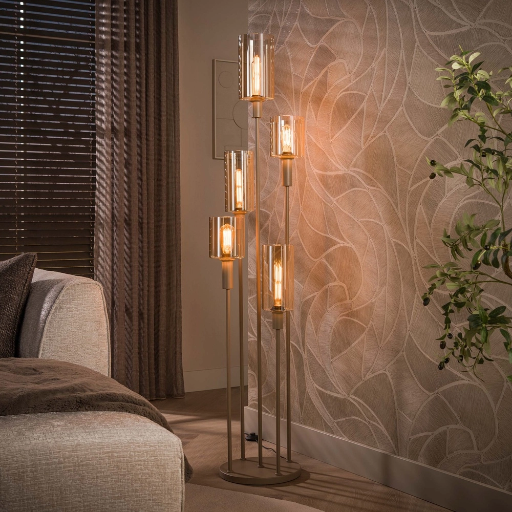 Design vloerlamp Sepiora 5-lichts zand bruin