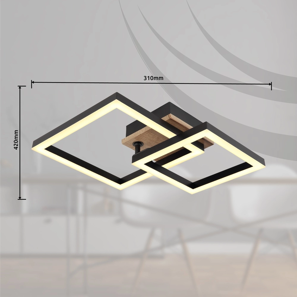 Plafondlamp Bard zwart met hout Globo 9007371455188