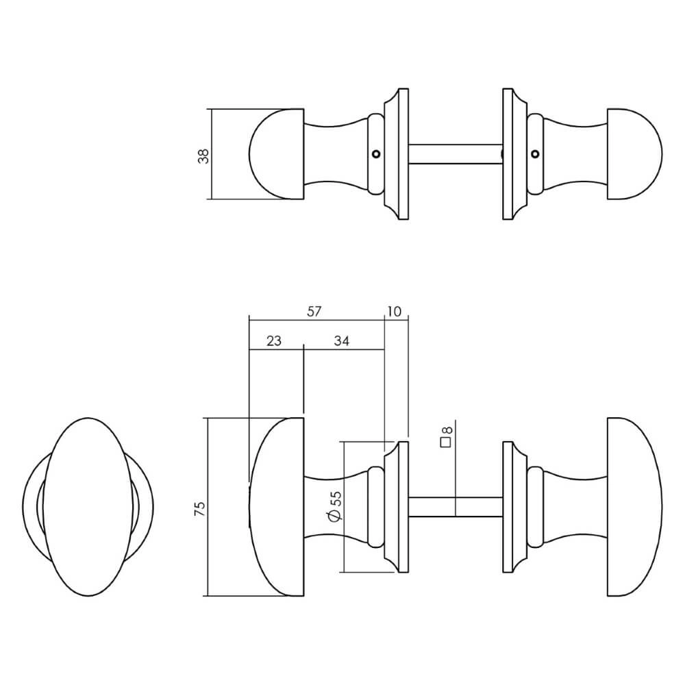Knopkruk Tondo ovaal zwart Intersteel 8714186540404