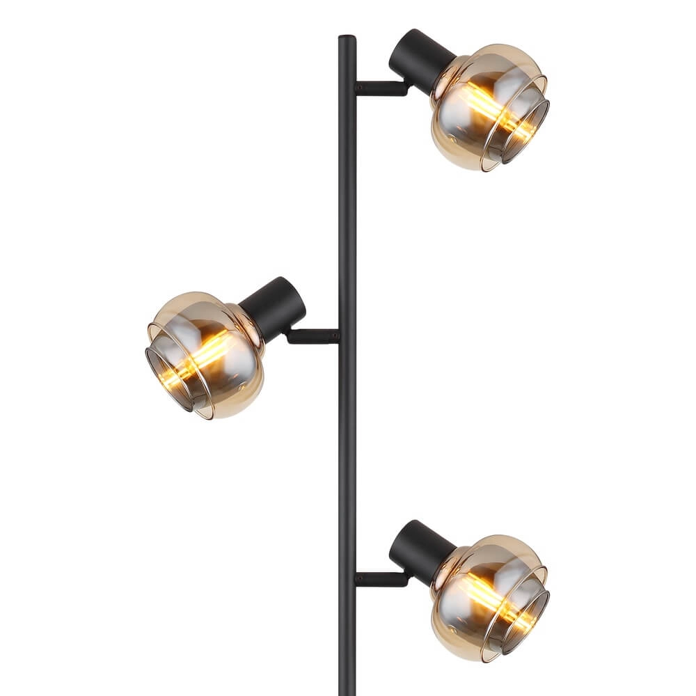Zwarte vloerlamp Tokki 3-lichts amber smoke glas Globo 9007371449033