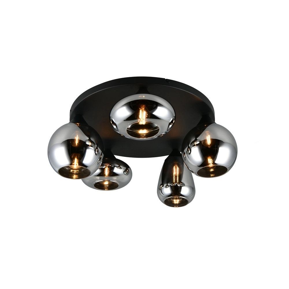 5-lichts plafondlamp Lumina zwart met smoke glas