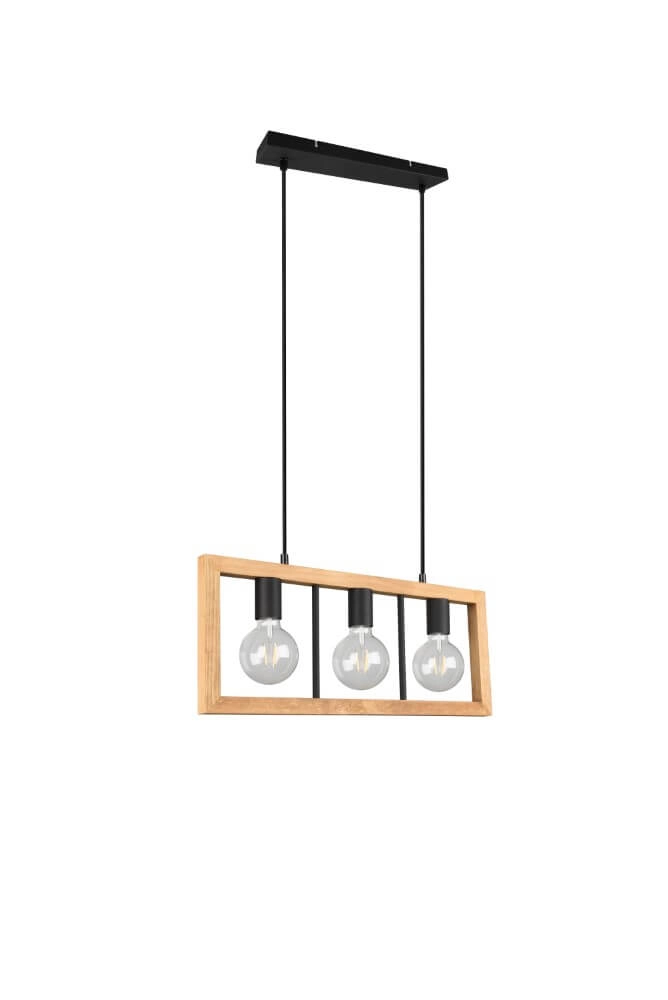 Hanglamp Agra 3-lichts hout met zwart