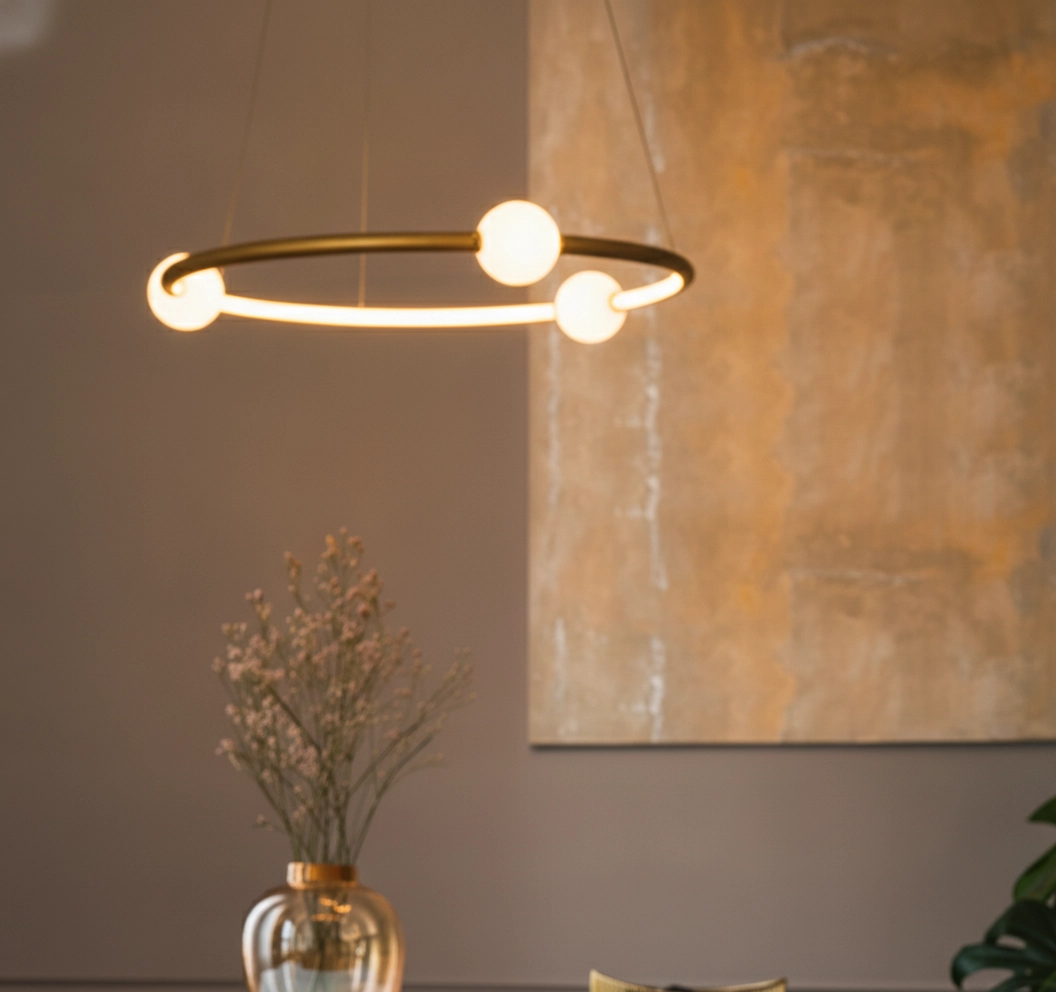 Hanglamp Celia goud met wit rond horizontaal