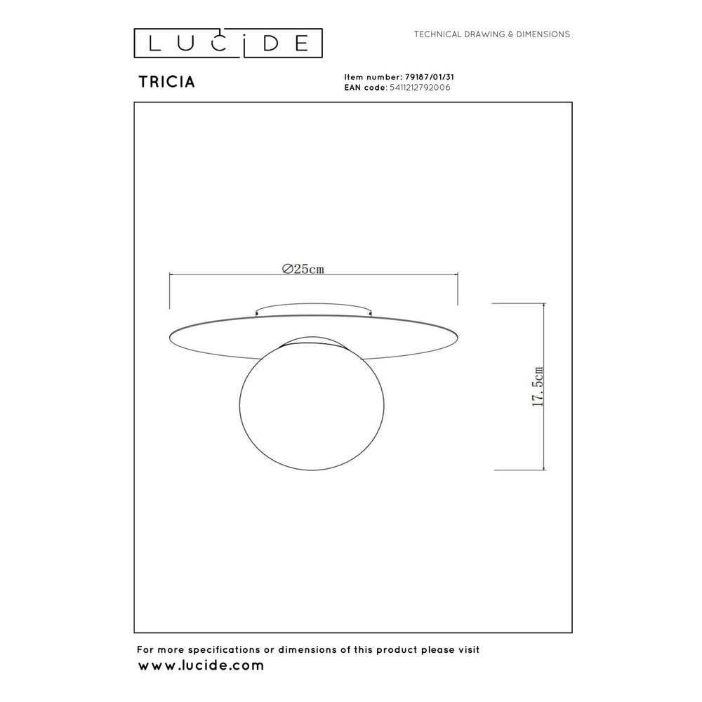 Plafondlamp Tricia wit Lucide 5411212792006