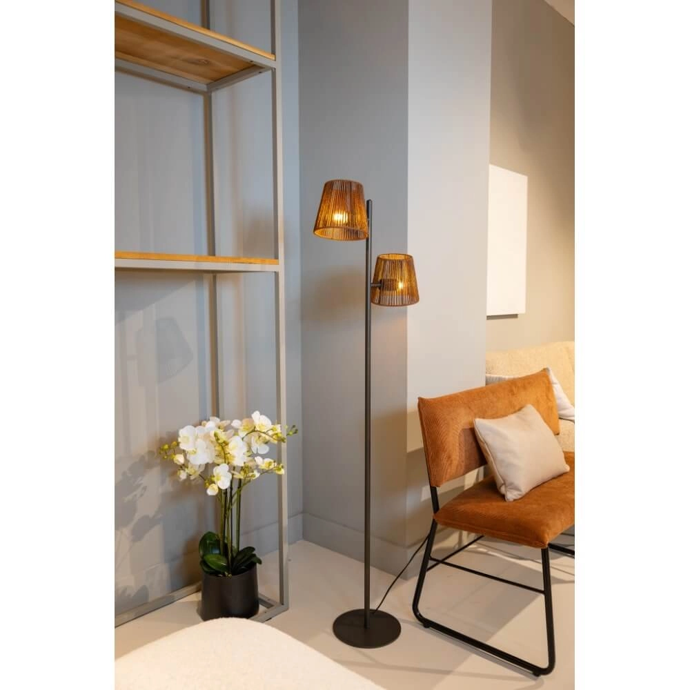 3-lichts vloerlamp Daan bruin met rotan ETH 8720195309345