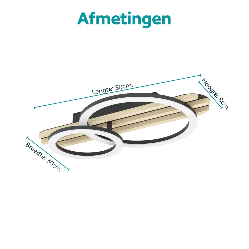 Moderne plafondlamp Cembrano zwart met hout 50cm Eglo 9008606388165