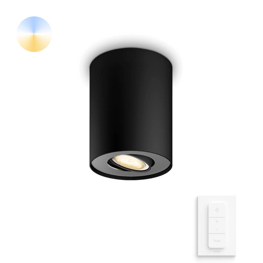 Plafondspot Hue Pillar - White Ambiance 1-lichts zwart met schakelaar