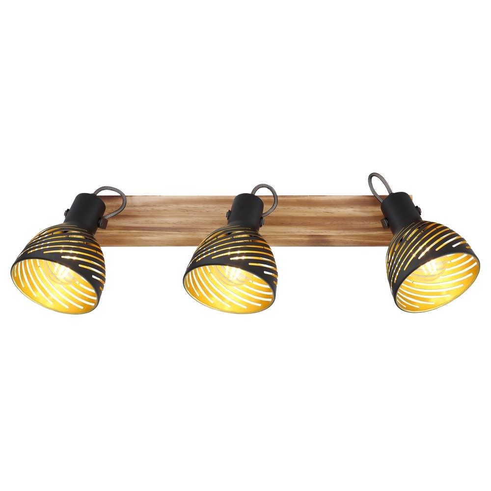 Plafondlamp Lenna 3-lichts hout met zwart Globo 9007371425686