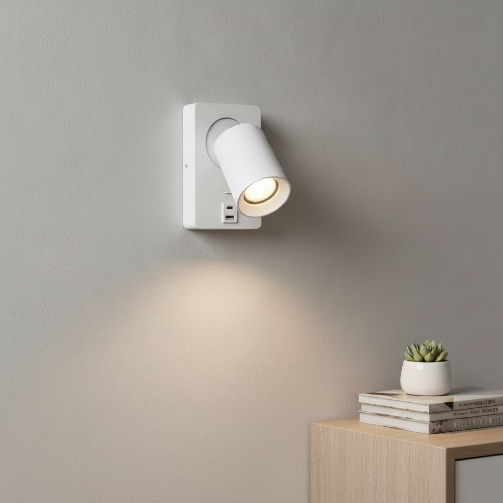 Bedlampje Megano USB wit met USB-A en USB-C