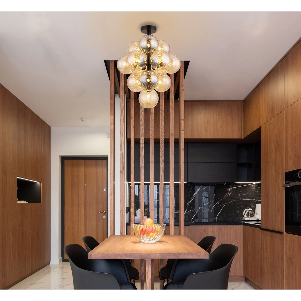 Zwarte plafondlamp Conor met amber glas Globo 9007371518173