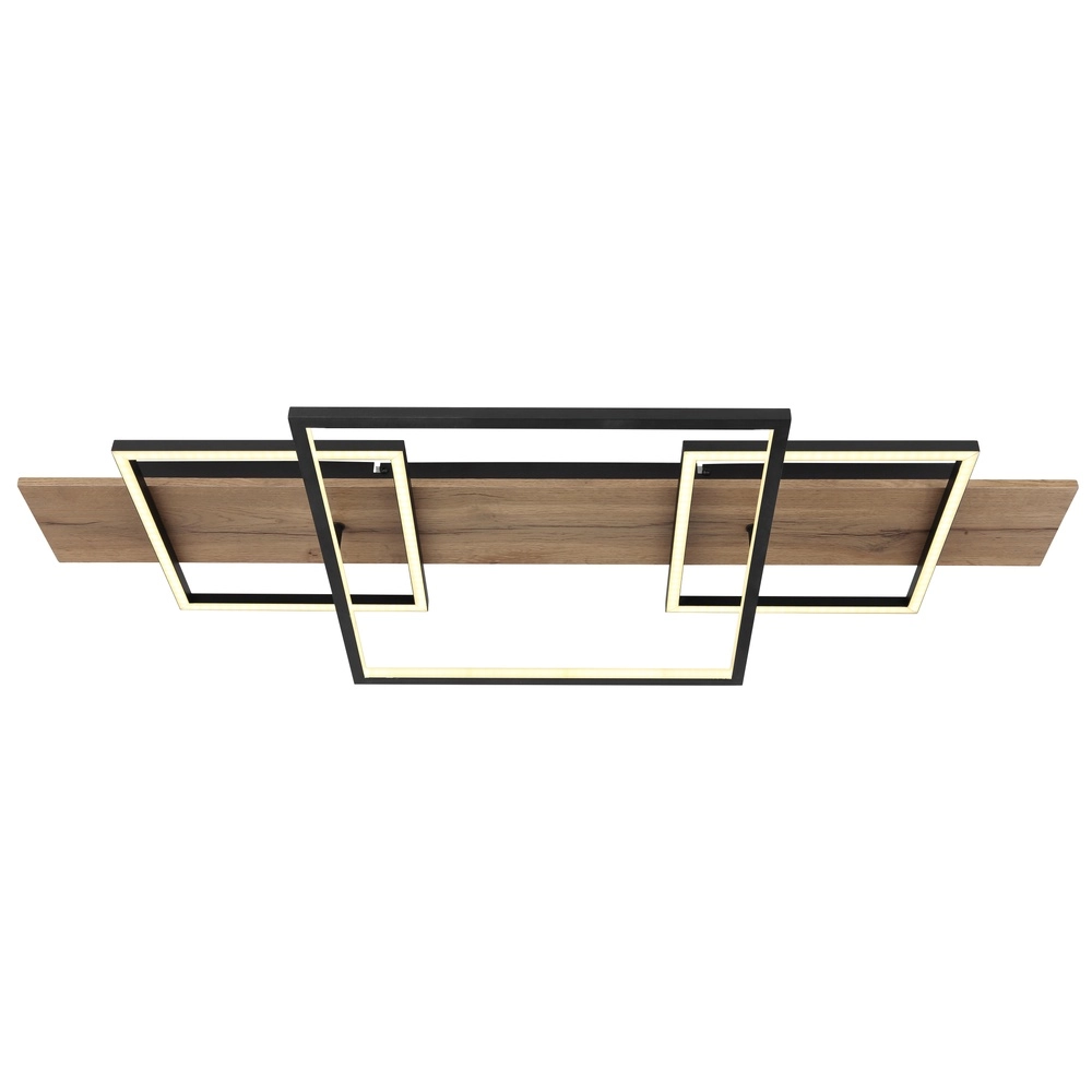 Design plafondlamp Vanni zwart met houtlook 95cm Globo 9007371454082