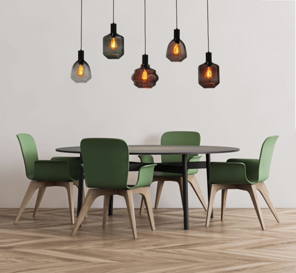 5-lichts hanglamp - zwart - Porto met verschillende glazen Masterlight 8718121270388