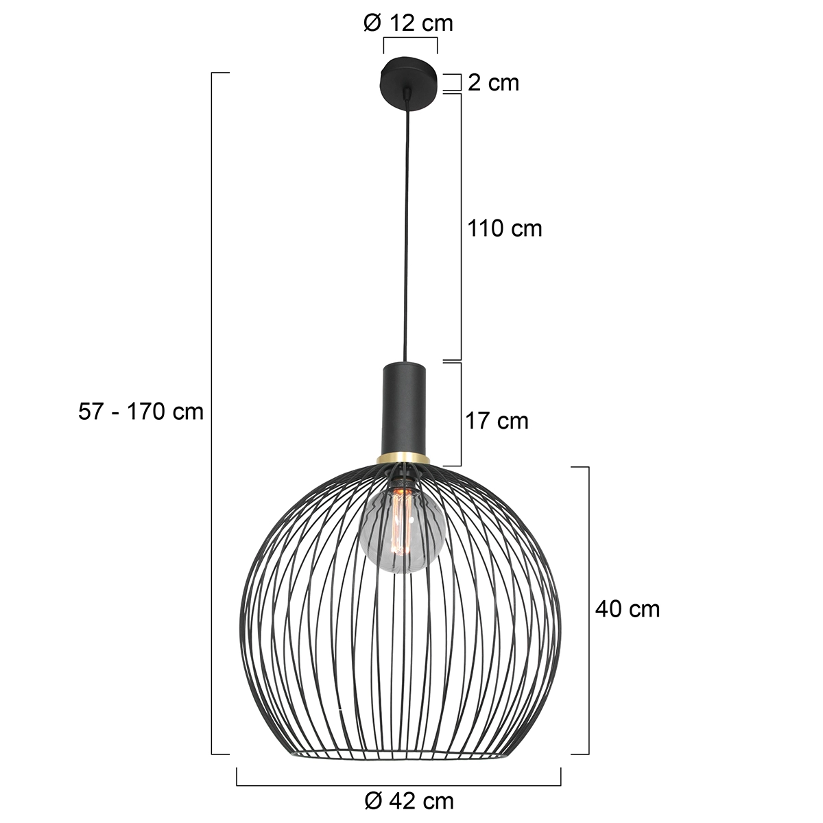 Draadlamp Aureole 42cm zwart met goud Steinhauer 8712746135480