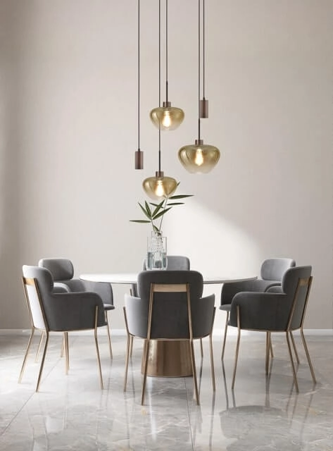 5-lichts hanglamp Genua bruin met 2x goud glas Ø 24cm - 1x Ø 29cm en 2x pendel Masterlight 8718121357416