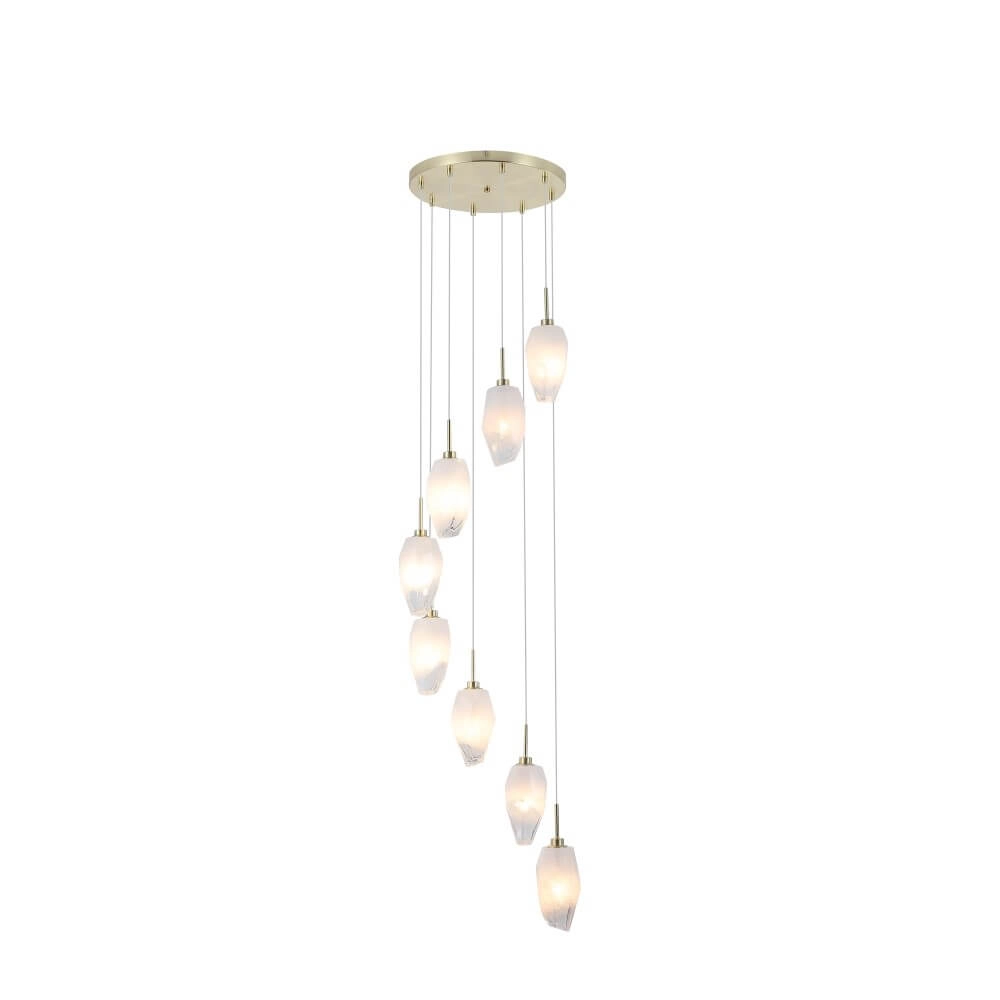 8-lichts vide hanglamp Rocky met wit glas