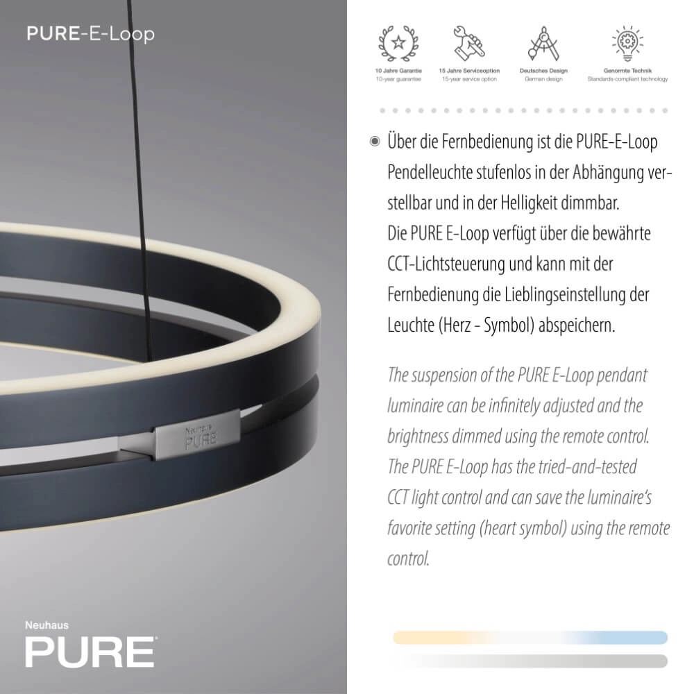 Strakke hanglamp Pure E-Loop grijs Paul Neuhaus 4012248372258