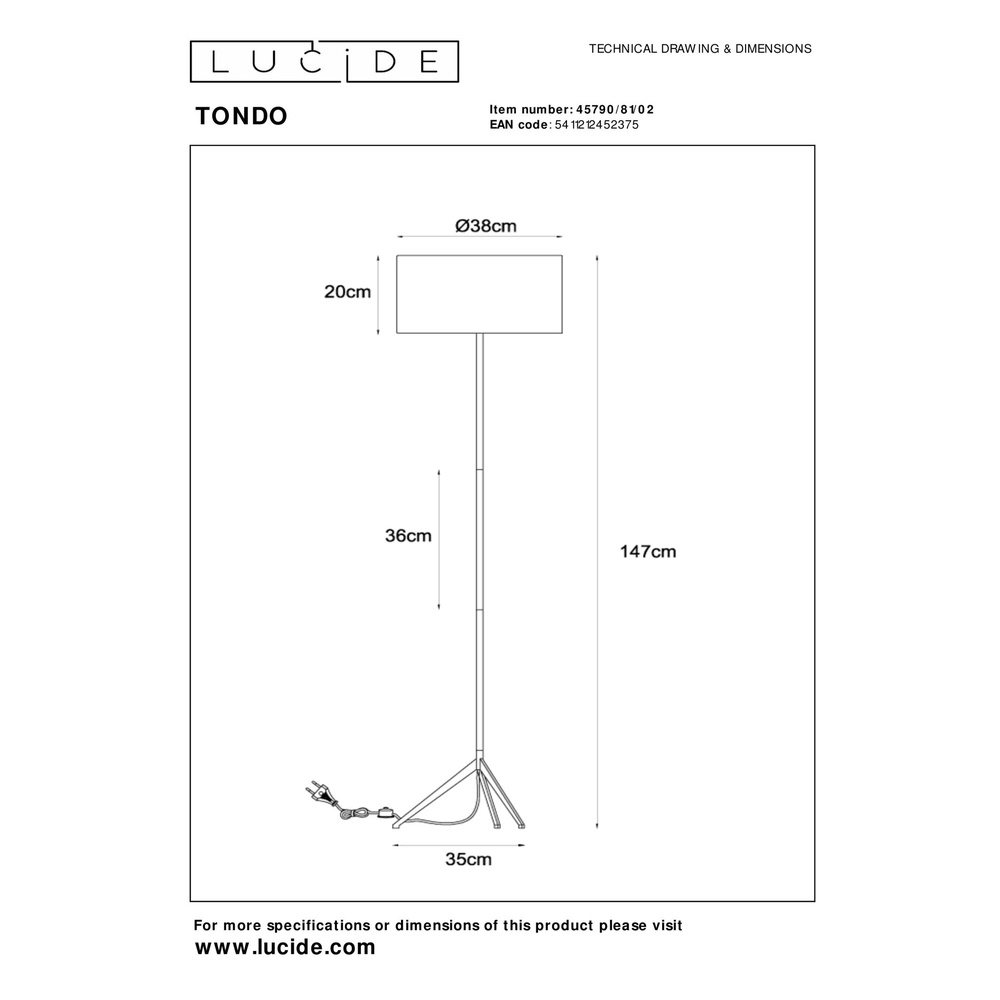 Vloerlamp Tondo goud Lucide 5411212452375