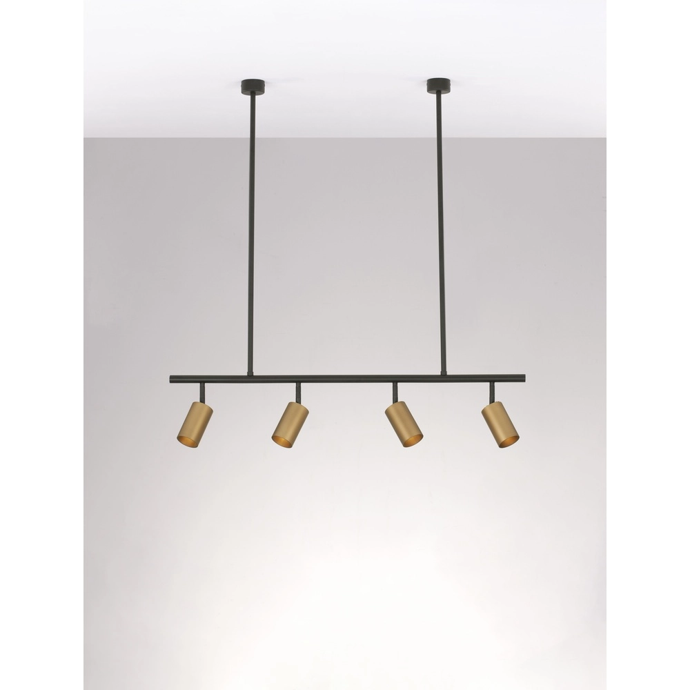 Hanglamp Pogno 4-lichts zwart met goud recht